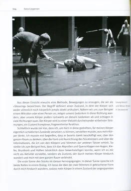 William Forsythe, page 114: Dana Caspersen's German essay on 'shearing', with a photo of Georg Reischl pulling Allison Brown along the floor by a pole in Decreation