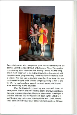 Hidden in the Cave We Forge of One Another, page 55: two people arm in arm in a doorway, one in a striped poncho, the other in an orange, red and yellow dress