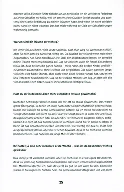 Unacknowledged Loss, page 25: German-language interview text on dreams, a family dinner ritual, and rituals missed as a young mother, no photograph